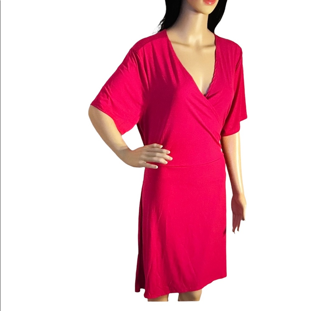 Seranoma Womans short sleeve belt dress fushia 2XL